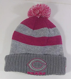 Chicago Bears Womens Beanie Pom Pom Hat NFL New Era Pink Gray Breast Cancer - Picture 1 of 4