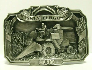 Massey Ferguson MF 300 Combine Pewter Belt Buckle 1986 LE Triangle Tractor Logo - Picture 1 of 3