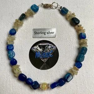 KYANITE AND FIRE OPAL 925 STERLING SILVER BRACELET, ALL NATURAL HANDMADE IN UK - Picture 1 of 7