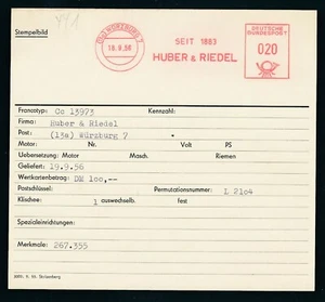 S0441) Francotyp AFS Stammkarte 1956 Würzburg 7 HUBER & RIEDEL - Picture 1 of 1