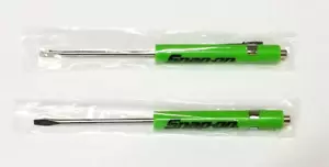 NEW Lot 2 Snap on Tools Flat Mini Pocket GREEN Screwdrivers w/Clip Magnetic Top - Picture 1 of 1