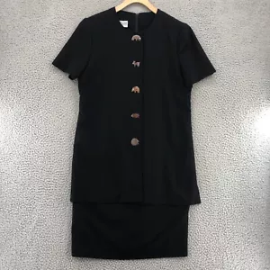 Vintage Jessica Howard Kleid Damen 8 schwarz Leinenmischung Kniejacke Tier Knopf - Bild 1 von 9