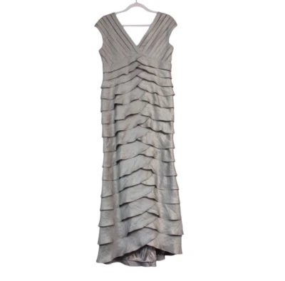 Adrianna Papell Maxi Dress Size 8 Petite Shimmery Silver Formal Layered Ruffle - Image 1 of 4