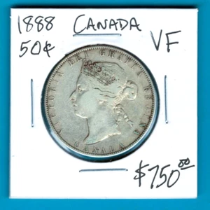 CANADÁ - FANTÁSTICO QV HISTÓRICO PLATA 50 CENTAVOS, 1888 (FECHA EXCEPCIONAL), KM# 6 - Imagen 1 de 5