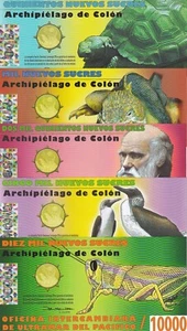 Galapagos Islands Set of 5 Wildlife Banknotes 500 - 10,000 2009 - 2012 FANTASY - Picture 1 of 2
