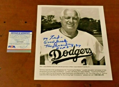 Rare TOMMY LASORDA Signed Inscribed 8x10 Photo-HOF-Los Angeles Dodgers-PSA - Image 1 of 4