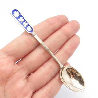 Cuchara trébol esmaltada Egon Lauridsen vintage enchapada en oro rosa de plata de ley 925 Foto 1 de 4