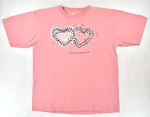Vintage 90s Alore Wisconsin Double Hearts Print Single Stitch Womens Size XL - Picture 1 of 21