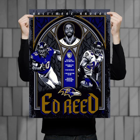 Phenom Gallery Baltimore Ravens Ed Reed 18" x 24" Serigraph Cover