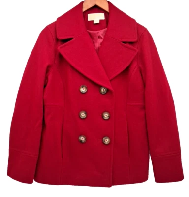 Michael Kors Red Double-Breasted Wool Blend Peacoat Womens M Jacket Preppy Lined - Image 1 of 4