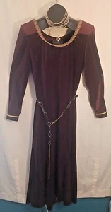 RENAISSANCE  MEDIEVAL Fair Deep Burgundy Velvet & Gold Embellished Dress-Costume - Picture 1 of 6