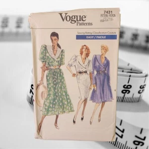 Vestido Vogue Patrones 7431 12 14 16 Sin Cortar Vintage 1989 - Imagen 1 de 7