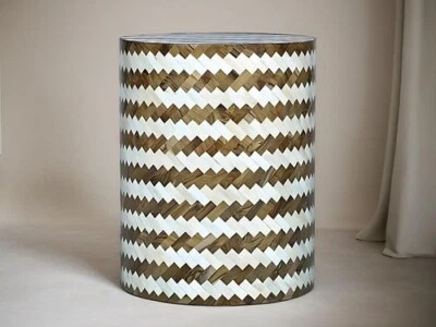 Bone Inlay End Table, Bone Inlay Stool, Wooden Marred Pattern Home Deco Furnitur - Image 1 of 4