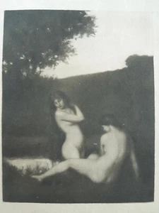 Estampe Eau Forte Ancienne. Femmes Au Bain. JJ Henner (?) - Picture 1 of 2