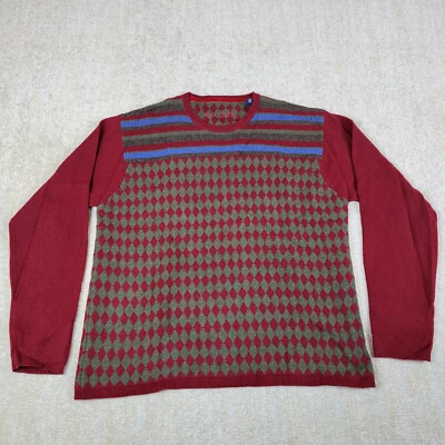 Robert Graham Pullover Sweater Mens 2XL Red Argyle Striped Patchwork Lamb Wool - Image 1 of 4