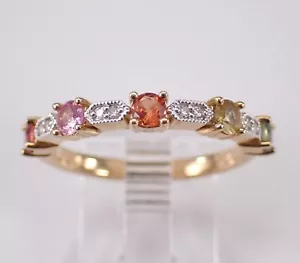 14k Yellow Gold Multi Color Sapphire and Diamond Wedding Ring Anniversary Band - Picture 1 of 7