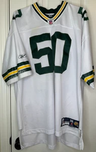 Green Bay Packers A.J. Hawk NFL Jersey - White Reebok #50 (Size 2XL) Distressed - Picture 1 of 10