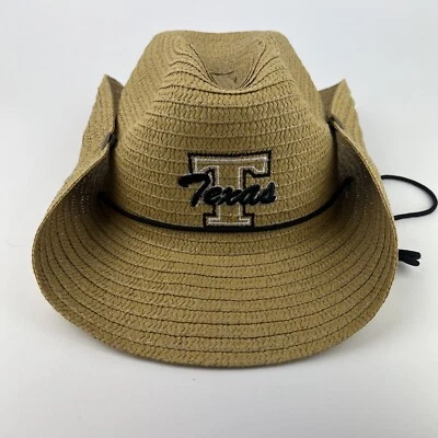 Texas Straw Cowboy Hat Western Beach Embroidered Button Sun String Strap Tan - Image 1 of 4