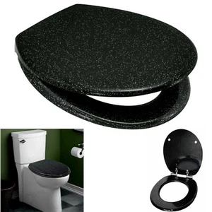 Glitter Sparkly Resin Black Toilet Seat Strong Chrome Hinges Loo Seat W Fittings - Picture 1 of 4