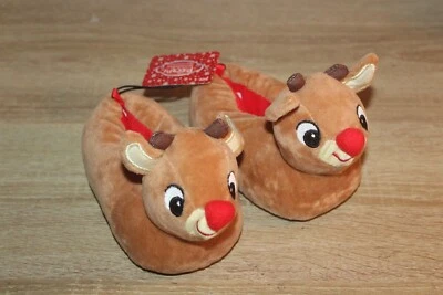 Zapatillas de Navidad RUDOLPH La Nariz Roja Reno Bebé Niño Pequeño Marrón - Nuevas con Etiquetas Foto 1 de 4