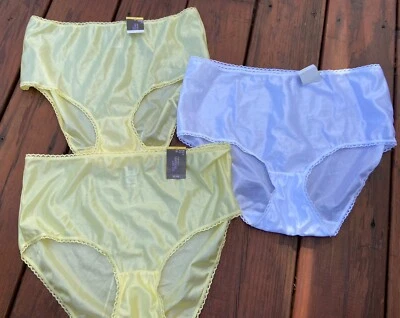 (3)Secret Treasures 100% Polyester Brief Panties XL(8) Yellow/White Vintage NWT - Image 1 of 4