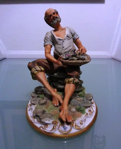 Capodimonte feine polychrome Keramik Fischer Fischhändler signiert G. ZANELLA - Bild 1 von 12
