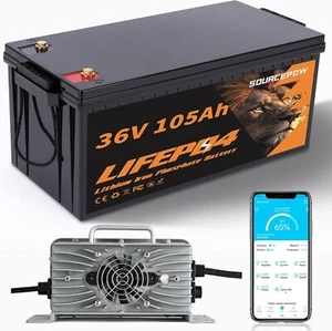 36V 105Ah Lithium LiFePO4 Golf Cart Battery, Bluetooth 200A BMS, 25-amps Charger - Picture 1 of 7