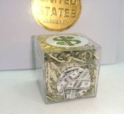 Acrylic CUBE LONG Cut Shredded Money Genuine United States Currency NOVELTY - Image 1 of 4