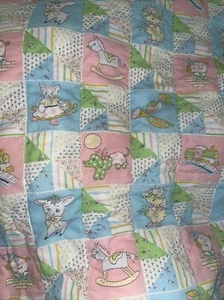 Vintage Handmade Baby Quilt Pastel Blocks Duckie,ricking Horse Etc Very Cute! - Picture 1 of 6