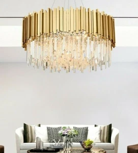 LUSSO ITALIANO MODERNO CRISTALLO ORO LUCE ROTONDA LAMPADARIO PENDENTE LED NUOVO - Foto 1 di 3