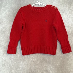 Vintage 90s Polo Ralph Lauren Knit Sweater Toddler Boys Size 4 Red w Buttons - Picture 1 of 6