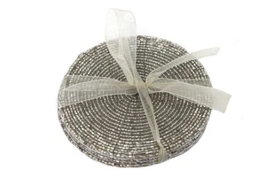 Silver Beaded Coasters Set of 4 | Elegant Drink Coasters for Home Decor - Picture 1 of 12