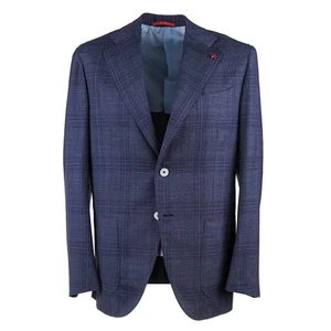 Isaia 'Marechiaro' Mid Blue Check Super 140s Wool Suit 42R (Eu 52) NWT - Picture 1 of 13