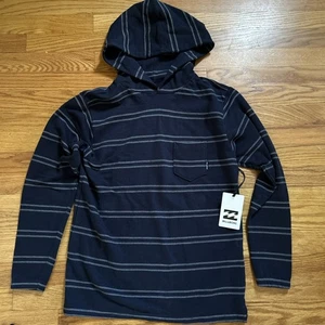NWT Billabong Striped Hooded Shirt Youth Medium Navy Surfer, Skater - Picture 1 of 9