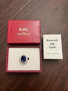 Kenneth Jay Lane KJL Faux Silver Sapphire Fashion Ring Princess Diana Size 10? - Picture 1 of 14