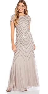 Adrianna Papell Gr. 4 silbergrau formell Maxi Cocktail Hochzeit Urlaub Perlen - Bild 1 von 11