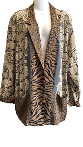 Vintage 80er 90er CAROLE LITTLE Jacke Artsy Mixed Print Boho Retro Viskose Gaze 10P - Bild 1 von 5