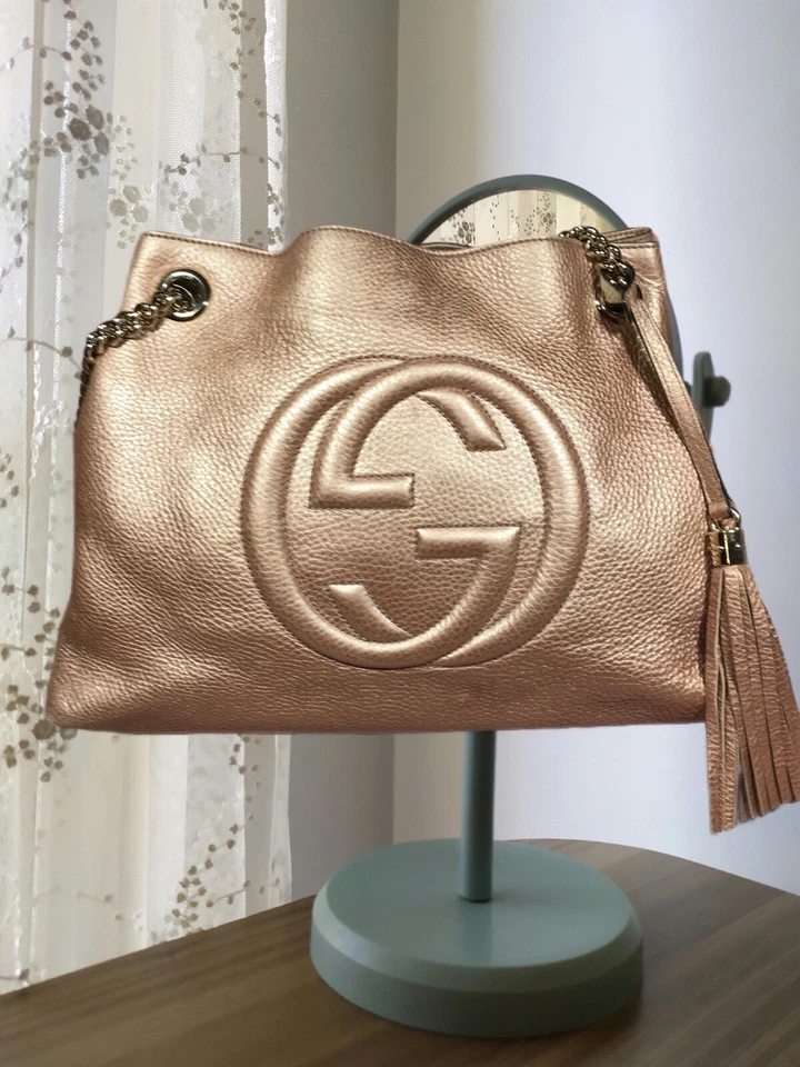 GUCCI Rose Gold Soho Leather Shoulder Tote Bag w tassel Exclusive Materials EUC - Image 1 of 4