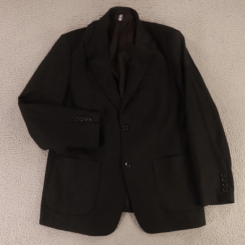 Paul Jones Jacket L Black Linen Cotton Herringbone Self Stripe Patch Pockets 42R - Image 1 of 4