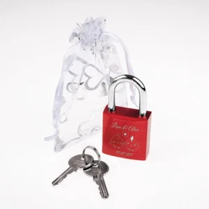 ♥ Liebesschloss ♥ rot metallic mit Organzabeutel inkl. persönlicher Gravur  - Bild 1 von 4