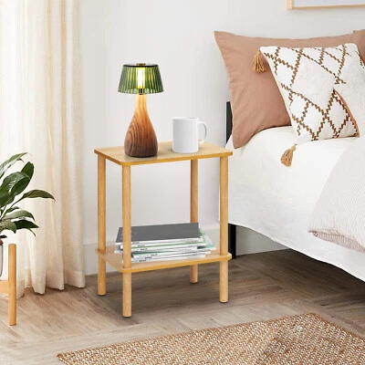 2-Tier End Table Bedside Table Sofa Chair Side Accent Stand w/Shelf Solid Wood  - Image 1 of 4