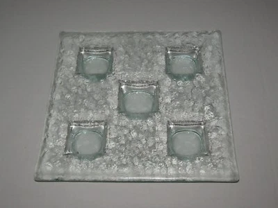 Art Glass 10" Square Appetizer hors d'oeuvre Seafood Sauce Platter Plate #DH58 - Image 1 of 4