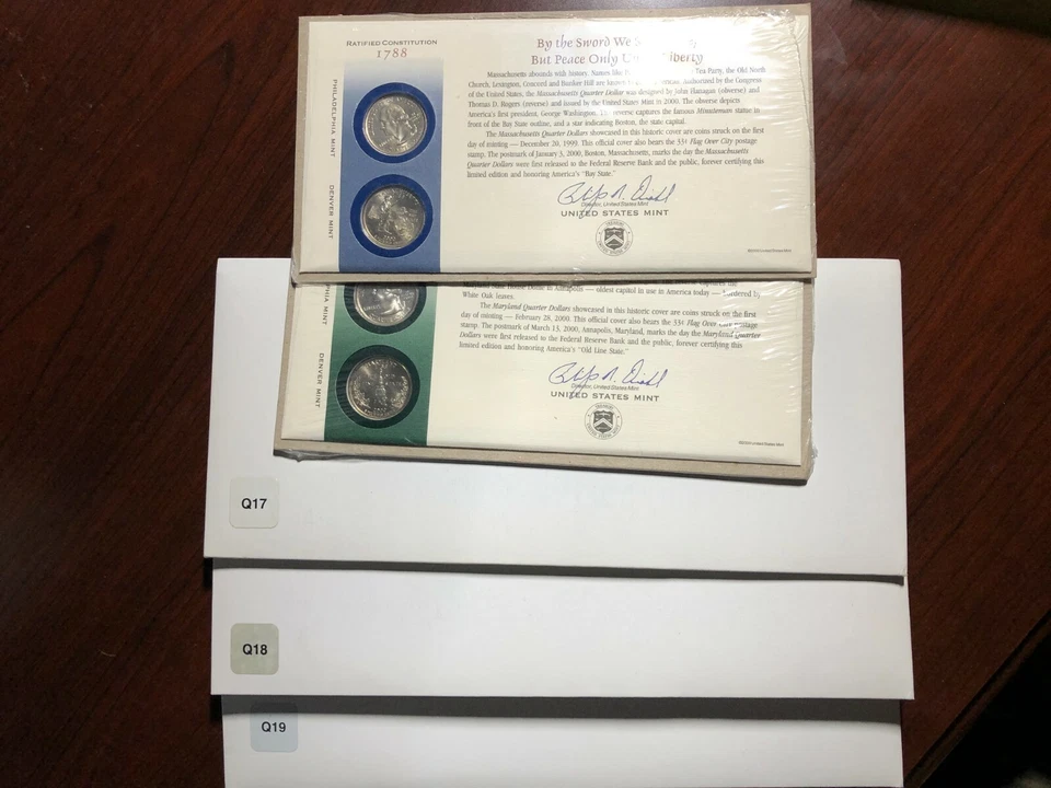 2000 US Mint State Quarters First Day Coin Cover - 5 Unopened MA MD, SC, NH, VA - Image 1 of 1