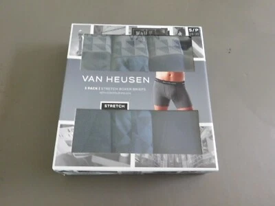 Paquete de 3 calzoncillos boxer elásticos Van Heusen para hombre gris/negro contorno pequeños 28-30 Foto 1 de 2