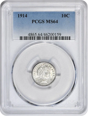 1914 Barber Silver Dime MS64 PCGS Cover