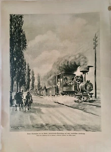 Impresión artística tren de materiales de ferrocarril de campo en una carretera rumana XL 1918 - Imagen 1 de 1