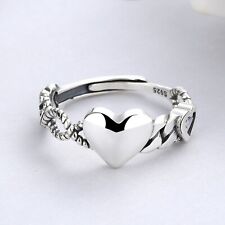1PC S925 Sterling Silver Band Men Women Lucky Heart Twist Chain Simplicity Ring