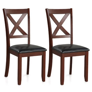 Set of 2 Wooden Dining Chairs Kitchen Side Chair w/ Padded Seat Rubber Wood Legs - Picture 1 of 7