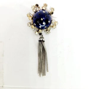 Vintage Mid-Century Space Age Atomic Dome Metallic Cobalt Blue Glass Brooch Pin - Picture 1 of 5