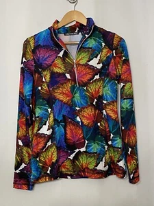 Sno Skins Pullover MicroFiber 1/2 Zip Mock Neck Long Sleeve Leaves Artsy Base - Picture 1 of 6